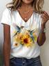Women Floral Short Sleeve Tee T-shirt V Neck Printing Casual Summer Graphic Tee Top