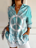 Women Hippie Long Sleeve Shirt Spring/Fall Buckle Shirt Collar Daily Casual Top