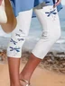 Women Dragonfly Capris Elastic Waist Pant Casual Summer Trousers