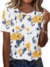 Women Floral Short Sleeve Tee T-shirt Crew Neck Casual Summer Top
