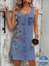 Women Faux Denim Print Graphic Sleeveless Summer Printing Dress Crew Neck Daily Casual Midi Tank X-Line Dress