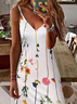 Women Floral Sleeveless Summer Printing Dress V Neck Daily Casual Maxi Slip Dress X-Line Dress