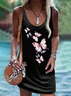 Women Butterfly Sleeveless Summer Printing Dress Crew Neck Daily Casual Midi Tank X-Line Dress