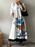 Women Butterfly Half Sleeve Summer Printing Dress V Neck Daily Casual Maxi A-Line Dress