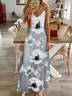 Women Floral Sleeveless Summer Printing Dress V Neck Daily Casual Maxi Slip Dress X-Line Dress