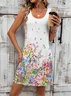 Women Floral Sleeveless Summer Printing Dress Crew Neck Daily Casual Midi Tank X-Line Dress