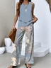 Women Paisley Two-Piece Set Daily Sleeveless Casual Summer Top With Pants Matching Set