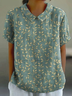 Women Floral Short Sleeve Shirt Summer Printing Shawl Collar Daily Casual Top
