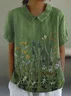 Women Floral Short Sleeve Shirt Summer Printing Shawl Collar Daily Casual Top