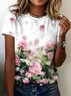 Women Floral Short Sleeve Tee T-shirt Crew Neck Printing Casual Summer Graphic Tee Top
