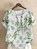 Women Floral Half Sleeve Blouse Summer Crew Neck Daily Casual Top