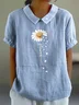 Women Floral Short Sleeve Shirt Summer Printing Shawl Collar Daily Casual Top