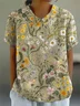 Women Floral Short Sleeve Shirt Summer Printing Shawl Collar Daily Casual Top