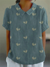 Women Floral Short Sleeve Shirt Summer Printing Shawl Collar Daily Casual Top