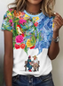 Women Floral Short Sleeve Tee T-shirt Crew Neck Printing Casual Summer Graphic Tee Top