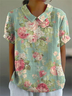 Women Floral Short Sleeve Shirt Summer Printing Shawl Collar Daily Casual Top