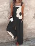 Women Floral Square Neck Gallus Casual Summer Cotton And Linen Jumpsuit