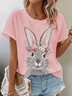 Women Easter (rabbit) Short Sleeve Tee T-shirt Crew Neck Casual Summer Top