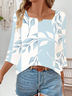 Women Floral Three Quarter Sleeve Blouse Spring/Fall Printing Notched Daily Casual Top