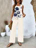 Women Floral Printing Two-Piece Set Daily Sleeveless Casual Summer Top With Pants Matching Set