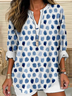 Women Geometric Half Sleeve Blouse Summer Shawl Collar Daily Casual Top