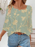 Women Floral Three Quarter Sleeve Blouse Spring/Fall Printing Notched Daily Casual Top