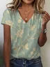 Women Floral Short Sleeve Tee T-shirt V Neck Printing Casual Summer Graphic Tee Top