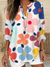 Women Floral Half Sleeve Blouse Summer Shawl Collar Daily Casual Top