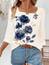 Women Floral Three Quarter Sleeve Blouse Spring/Fall Printing Notched Daily Casual Top