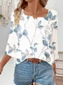 Women Floral Three Quarter Sleeve Blouse Spring/Fall Printing Notched Daily Casual Top