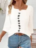 Women Floral Three Quarter Sleeve Blouse Spring/Fall Printing Notched Daily Casual Top