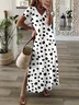 Women Polka Dots Short Sleeve Summer Printing Dress V Neck Daily Casual Maxi T-Shirt Dress X-Line Dress