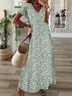 Women Floral Short Sleeve Summer Printing Dress V Neck Daily Casual Maxi T-Shirt Dress X-Line Dress