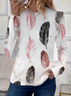 Women Feather Long Sleeve Tee T-shirt Crew Neck Printing Casual Spring/Fall Graphic Tee Top