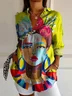 Women Figure Long Sleeve Shirt Spring/Fall Shirt Collar Daily Casual Top