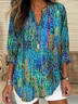 Women Geometric Half Sleeve Blouse Summer Shawl Collar Daily Casual Top
