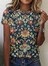Women Floral Short Sleeve Tee T-shirt Crew Neck Casual Summer Top