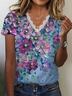 Women Floral Short Sleeve Tee T-shirt V Neck Printing Casual Summer Graphic Tee Top