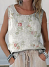 Women Sleeveless Tank Top Camisole Summer Floral Printing Crew Neck Daily Casual Top