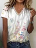 Women Floral Short Sleeve Tee T-shirt V Neck Printing Casual Summer Graphic Tee Top