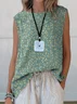Women Sleeveless Tank Top Camisole Summer Floral Printing Crew Neck Daily Casual Top