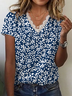 Women Floral Short Sleeve Tee T-shirt V Neck Printing Casual Summer Graphic Tee Top