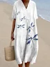 Women Dragonfly Short Sleeve Summer Dress Crew Neck Daily Casual Maxi A-Line Dress