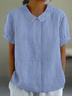 Women Striped Short Sleeve Shirt Summer Printing Shawl Collar Daily Casual Top