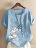Women Floral Half Sleeve Blouse Summer Crew Neck Daily Casual Top