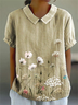 Women Floral Short Sleeve Shirt Summer Printing Shawl Collar Daily Casual Top