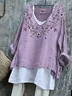 Women Floral Long Sleeve Tee T-shirt V Neck Vintage Spring/Fall Top