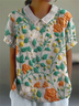 Women Floral Short Sleeve Shirt Summer Printing Shawl Collar Daily Casual Top