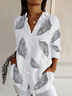Women Feather Long Sleeve Shirt Spring/Fall Buckle Shirt Collar Daily Casual Top