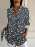 Women Floral Long Sleeve Shirt Spring/Fall Buckle Shirt Collar Daily Casual Top